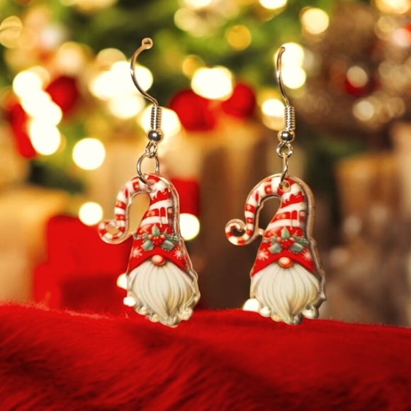 Gnome Santa Acrylic Earrings/Stocking Stuffer/Secret Santa - Picture 2 of 4